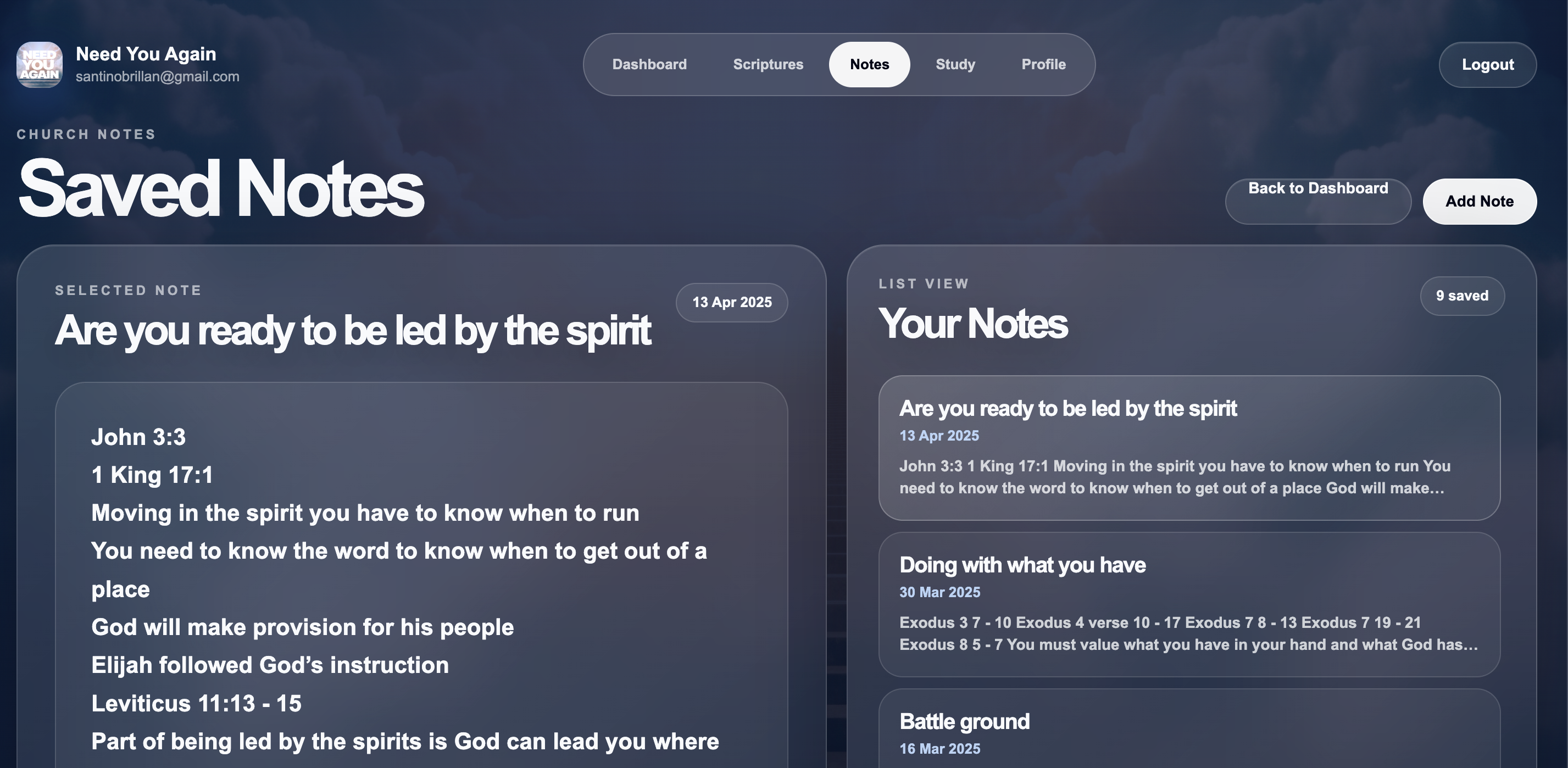 Need You Again church notes workspace